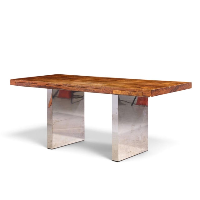 Mid-Century Modern Roger Sprunger for Dunbar Mid Century Rosewood and Chrome Executive Desk For Sale - Image 3 of 11