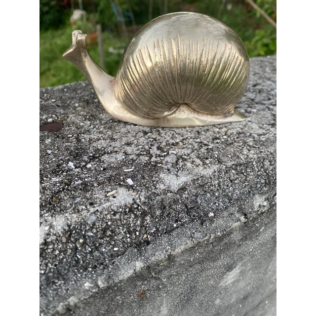 Brass Vintage Mid-Century Modern Silver Brass Snail Figurine – Large Heavy Metal Snail Paperweight Sculpture, Hollywood Regency Table Decor For Sale - Image 8 of 12