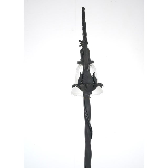 Early 20th Century Restored Victorian Wrought Iron Bridge Floor Lamp For Sale - Image 13 of 15