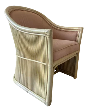 Late 20th Century Split Reed Rattan Fully Upholstered Barrel Chair