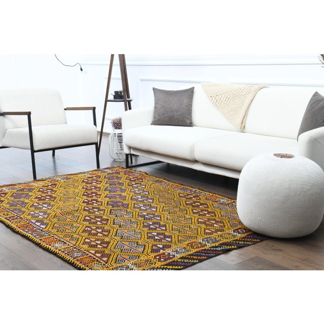 1970s Vintage Turkish Oushak Handmade Wool & Cotton Yellow Area Rug For Sale - Image 5 of 12