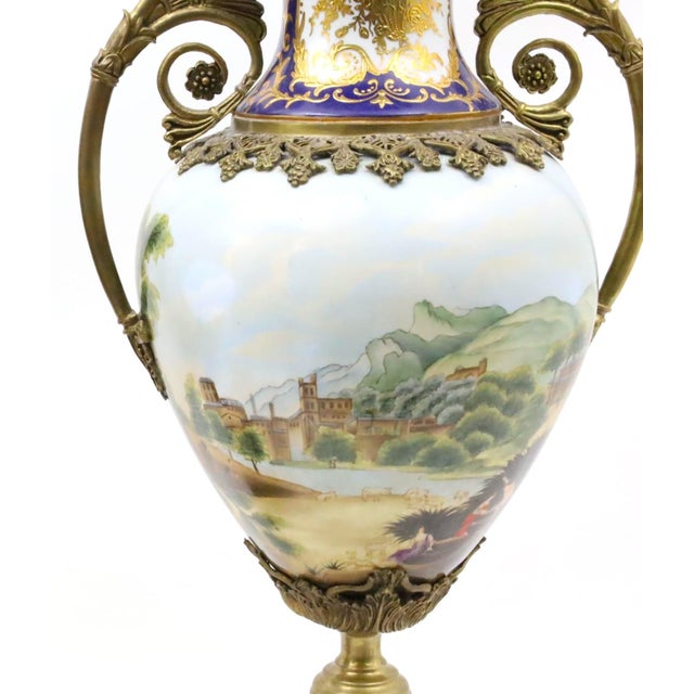French Sèvres Porcelain Bronze Mounted Cobalt & Raised Gilt Gold Covered Urn For Sale - Image 11 of 12