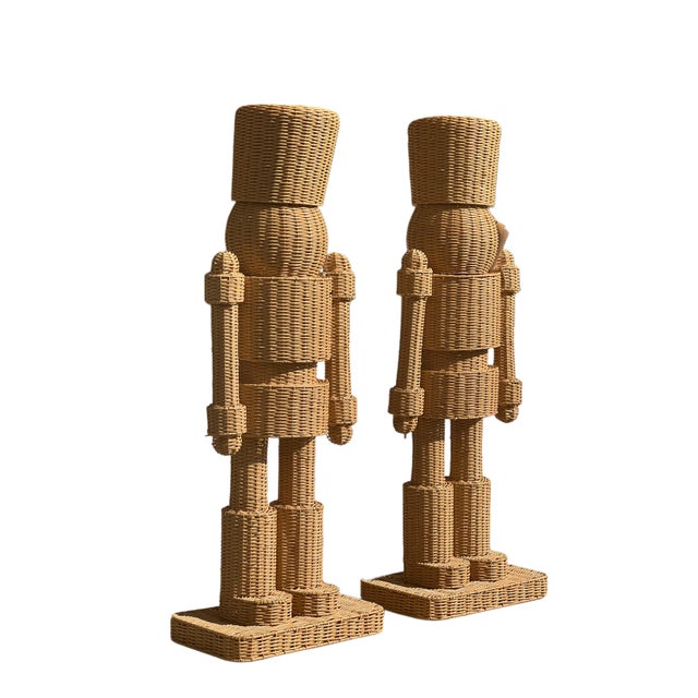 Plastic Pair Life Size Woven Indoor/Outdoor Wicker/Rattan Nutcrackers by Becki Owens For Sale - Image 7 of 8