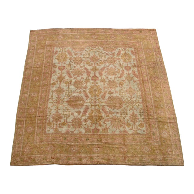 Ca.1880 Antique Turkish Oushak Floral Design Rug 8' X 8'4'' For Sale