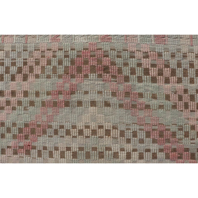 Vintage Turkish Embroidered Flat Weave With Soft Colors in Diamond Design 7'6" X 9'3" For Sale - Image 9 of 11