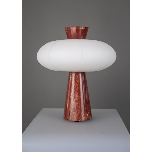 Contemporary Venetian Red Veined Marble and Opal Hand-Blown Glass Table Lamp by ZAVADSKI For Sale - Image 3 of 3