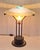 Vintage Table Lamp with Green Metal Base and Frosted Glass Shade, 1990s For Sale - Image 3 of 9