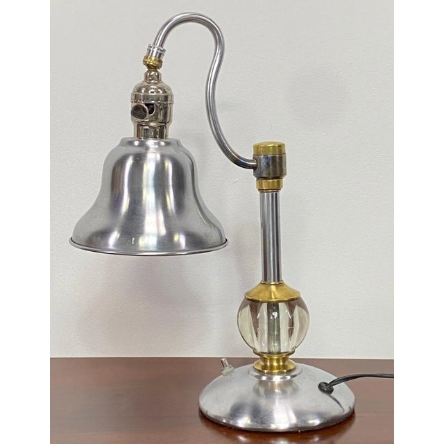 Mid-Century Modern Stainless Steel and Brass Table Lamp, American Mid-Century For Sale - Image 3 of 7