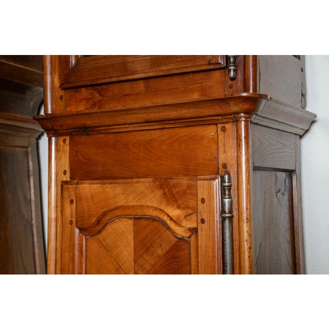 Mid 19th Century French Cherry Grandfathers Clock, Brass Face and Striking Bell For Sale - Image 5 of 10