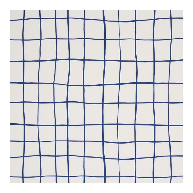 Schumacher X Miles Redd Painterly Windowpane Fabric in Navy For Sale