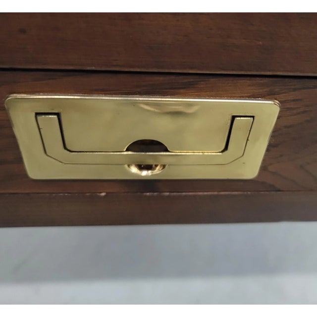 Campaign Mid 20th Century Henredon Parquetry Top Burl Walnut Campaign End Table For Sale - Image 3 of 8