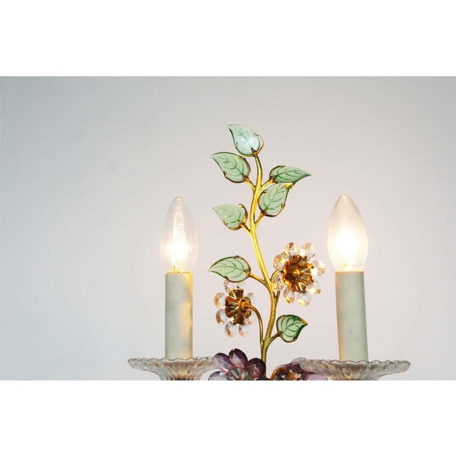 Gilt and Crystal Floral Table Lamp attributed to Palwa, 1960s For Sale - Image 3 of 11