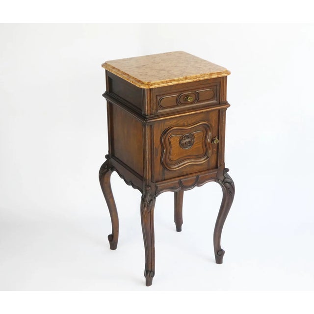 Brown Antique French Louis XV Wooden Side Table with Marble For Sale - Image 8 of 11