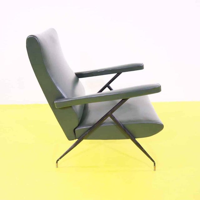 Green Faux Leather Reclining Lounge Chair attributed to Silvio Cavatorta For Sale - Image 6 of 8