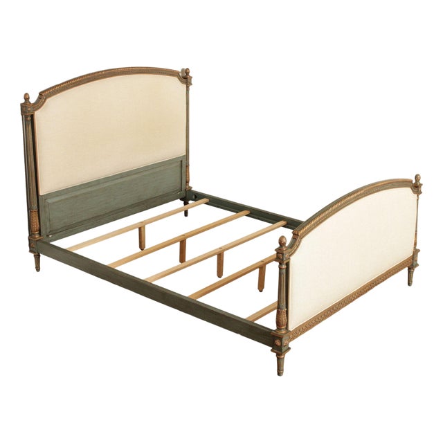 French Market Collection Louis XVI Style Upholstered Queen Bed Frame with Painted Finish For Sale