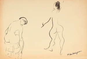 R. Van Wingerden Two Posed Figures Drawing