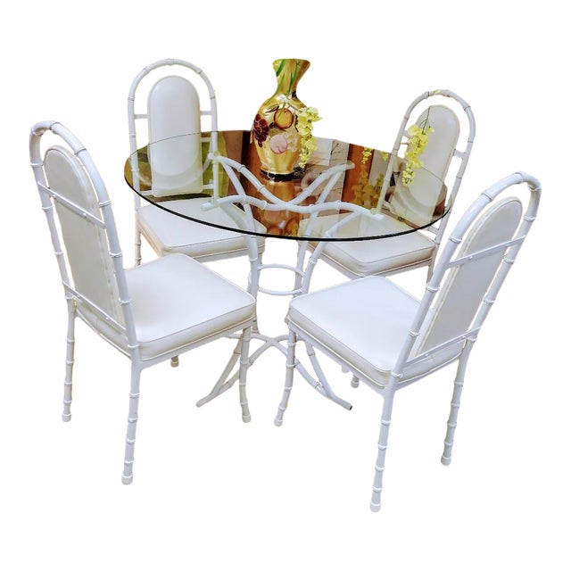 6 Piece Vintage Kessler Iron Faux Bamboo Patio Outdoor Dining Room