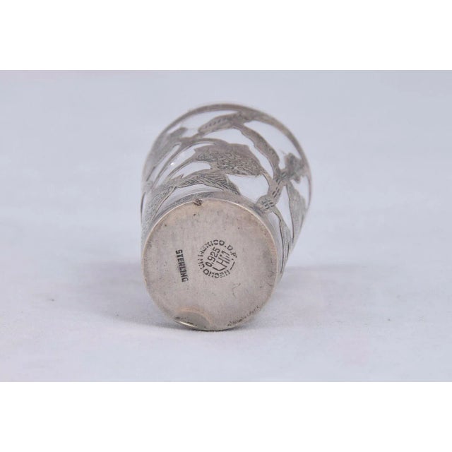 Set of 5 Midcentury LHM Taxco Mexican Sterling Silver Floral Overlay Tequila Shot Glasses For Sale - Image 4 of 4