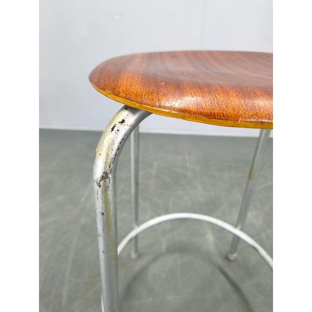 1950s German Industrial Stool with Plywood Seat, 1950s For Sale - Image 5 of 10