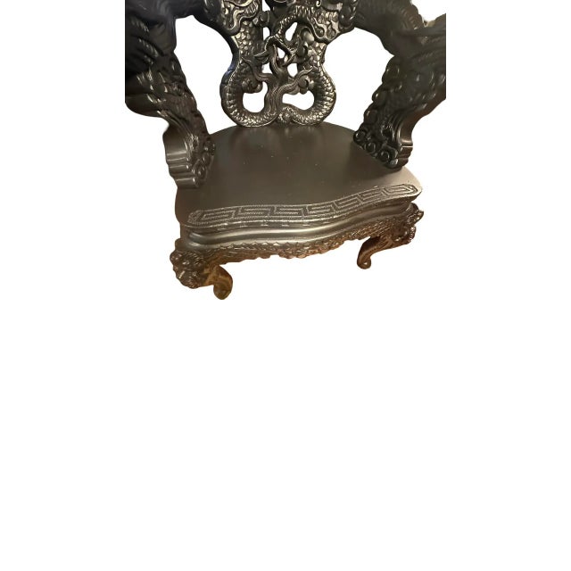 Black Mid 20th Century Restored Chinese Dragon Throne Chair – Hand-Carved - Rare For Sale - Image 8 of 12