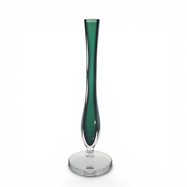 Signed Val Saint Lambert Emerald Green Cased Crystal Soliflore Vase, Belgium 9.5" For Sale - Image 10 of 11