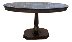 Oval Empire-Style Pedestal Table in Walnut and Marble