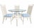 A chic vintage five-piece dining set featuring a round glass-top table and four coordinating faux-bamboo dining chairs....
