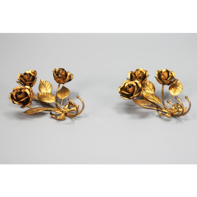 Gold Italian Gilt Metal Rose Coat Hooks, 1960s, Set of 2 For Sale - Image 8 of 18