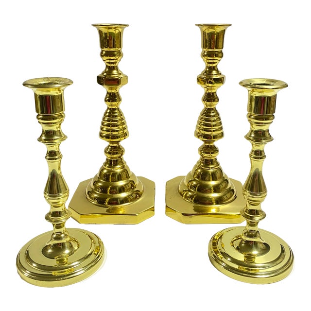 1990s Brass Candlesticks Set of 4 For Sale