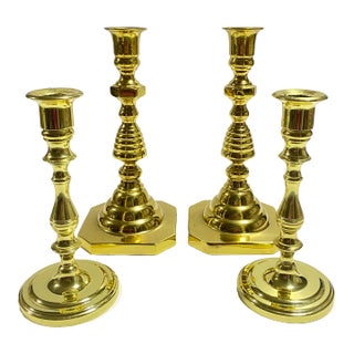 Vintage Brass Taper Candleholders in Two Coordinating Pairs - Set of 4 For Sale