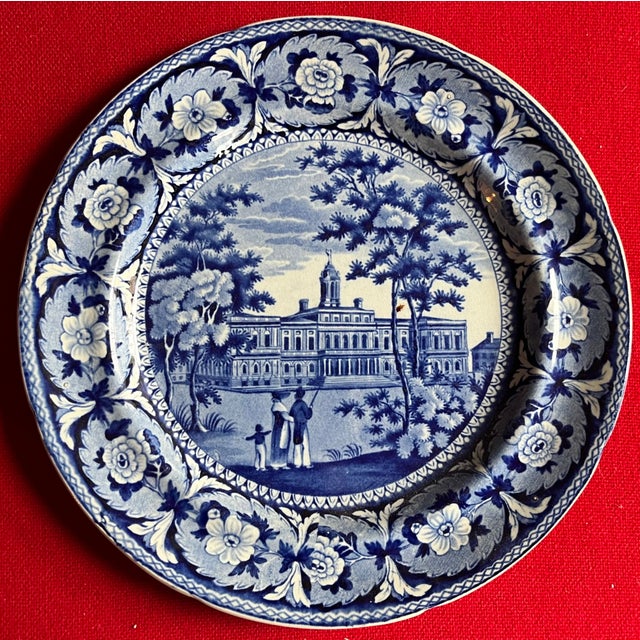 Antique 19th Century Ridgway Historical Blue Transferware Plate Depicting New York City Hall For Sale In New York - Image 6 of 7