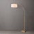 2020s Float Scallop Chairside Arc Lamp - Weathered Brass Steel, 16" Scalloped White Linen Drum Shade, Steel Base, Dimmable, 75" Tall 68" Reach For Sale - Image 5 of 9