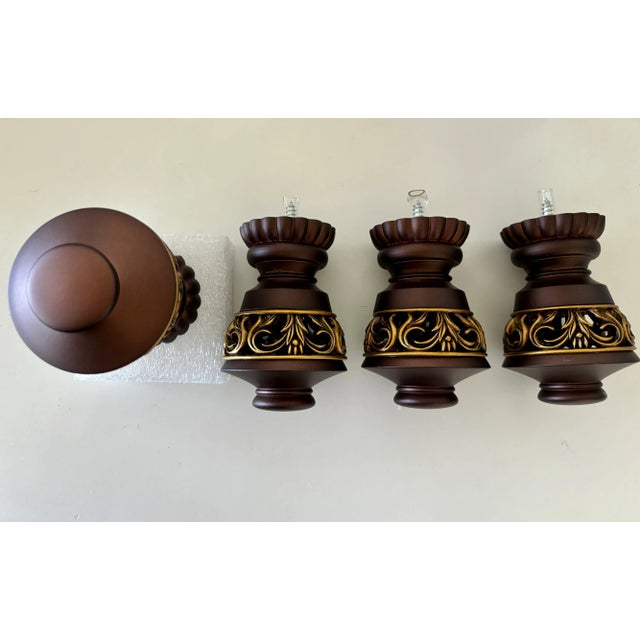 Traditional Vintage Bronze and Gold Color Curtain Rod Finials- Set of 4 For Sale - Image 3 of 4
