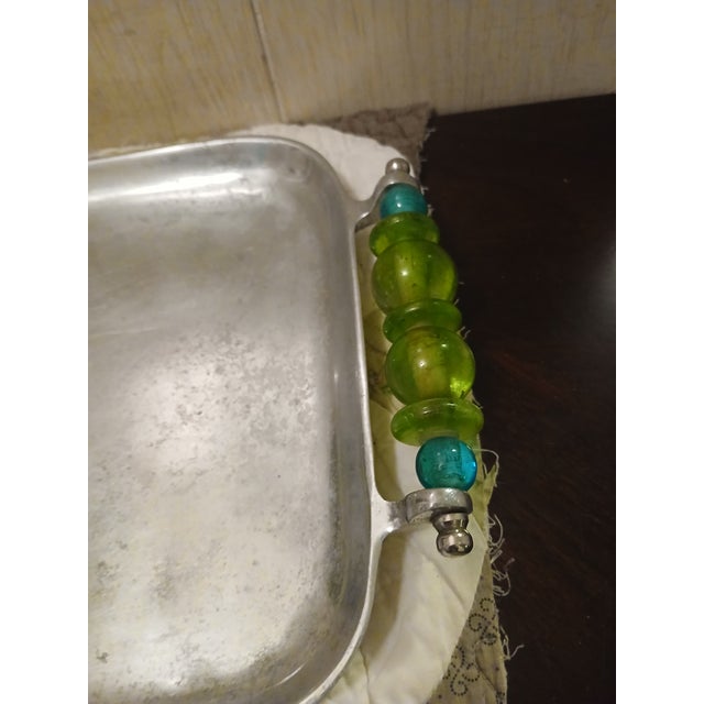 Lenox Cast Aluminum Oceana Tray or Platter Hand Crafted Lucite Bead Handles For Sale - Image 4 of 6