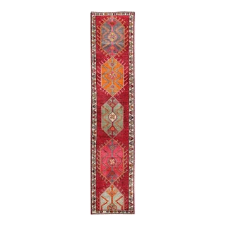 Vintage Turkish Oushak Runner With Bright and Colorful Medallion Design For Sale