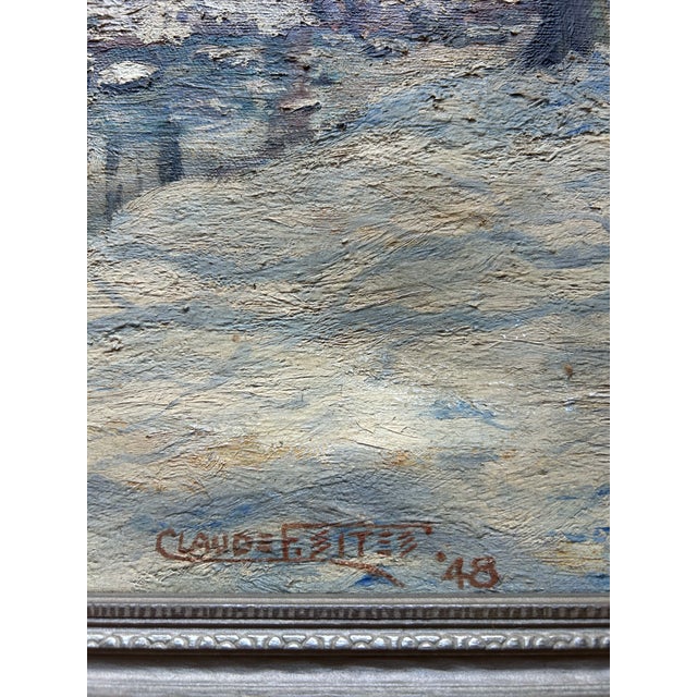 Antique 1948 Landscape Oil Painting of Naamans Creek Delaware by Claude F Eite For Sale - Image 4 of 8