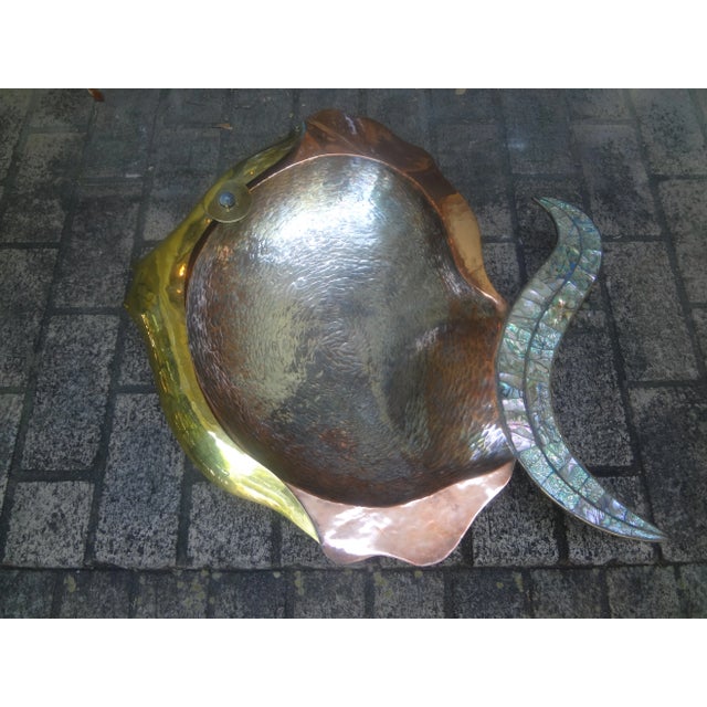 Silver Mexican Modernist Mixed Metal and Abalone Fish Bowl, Circa. 1960 For Sale - Image 8 of 11