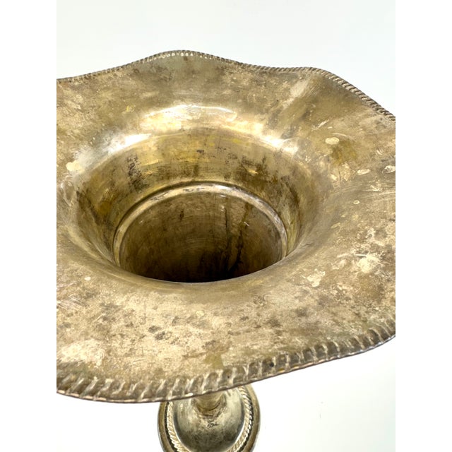 Antique Silver-Plated Tall Trumpet Vase With Fluted Rim For Sale - Image 4 of 11