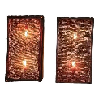 18th Century Leather and Wood Wall Lamps - a Pair For Sale