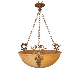 French Alabaster and Gilt Bronze Plafonnier, Early 1900s For Sale