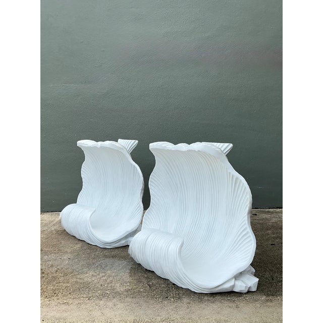 Sculpture Materials Vintage White Clam Shell Table Pedestals - Pair For Sale - Image 7 of 15