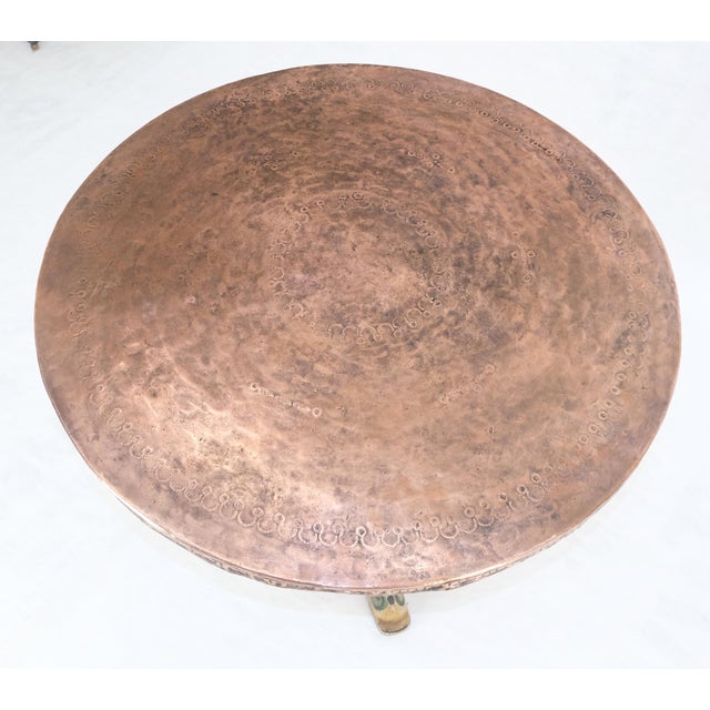 Russell Woodard Copper 33" Dia Round Top Gueridon Center Cafe Table on Paint Decorated Iron Base For Sale - Image 4 of 12