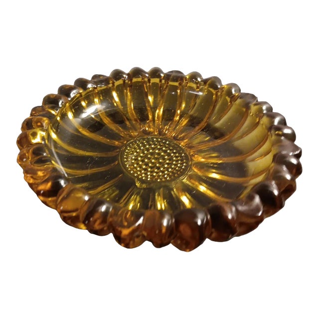 1970s Blenko Style Amber Sunburst Ashtray For Sale