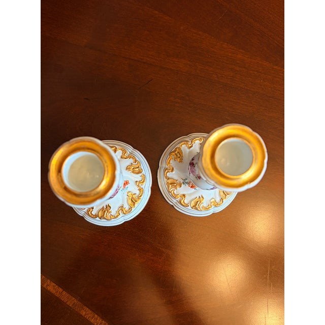 Antique Meissen Porcelain Candlesticks Pair German Floral Rococo Candle Holders For Sale - Image 10 of 10