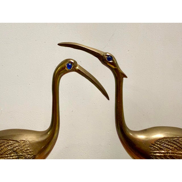 Mid 20th Century Brass Crane Figurines With Blue Glass Eyes - A Pair For Sale - Image 5 of 8