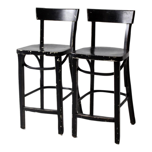Vintage Black Bar Stools Pair For Sale