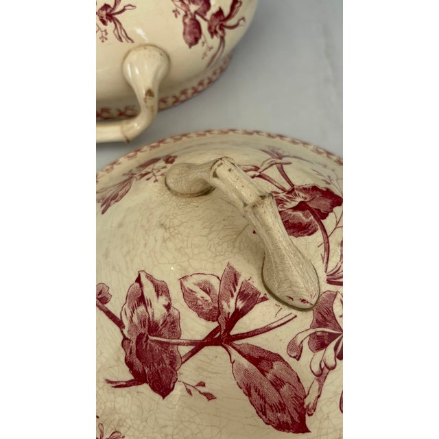 Red Ironstone Tureen with Honeysuckle Pattern from Gien Factory, 1890s For Sale - Image 12 of 13