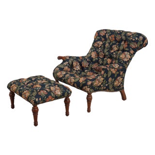 Stickley Tufted Leopold Chair & Ottoman Stool For Sale