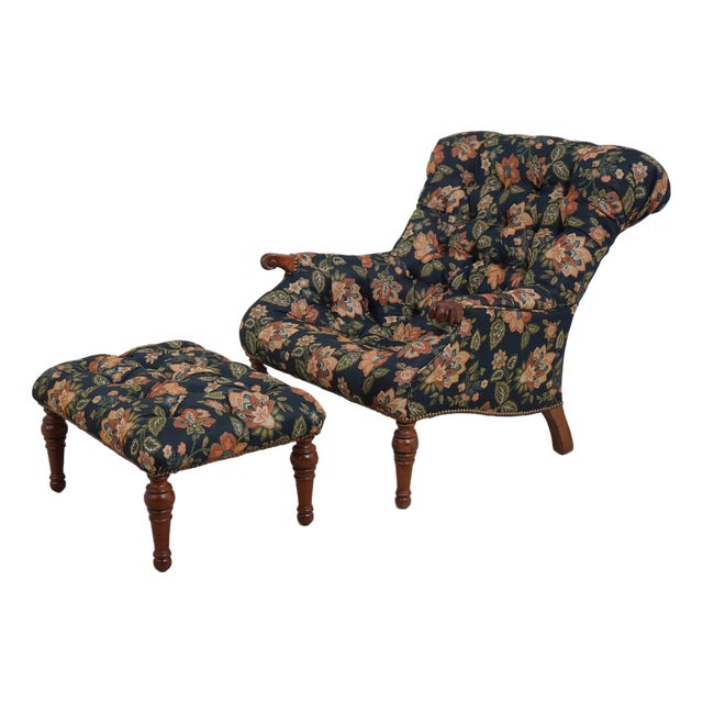 Stickley Tufted Leopold Chair & Ottoman Stool For Sale