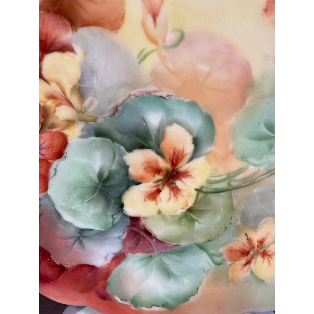 Antique Hand-Painted Bavarian Floral Cake Plate With Gold Trim Handles For Sale - Image 4 of 11